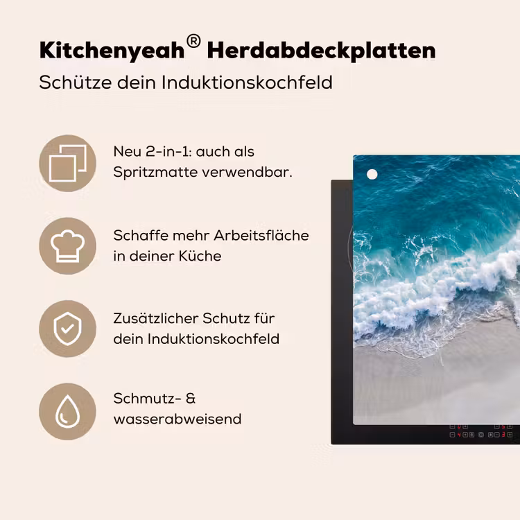 Zee - Golf - Strand - Natuur - Blauw Inductie beschemer met haakjes klein -ky-usp-de