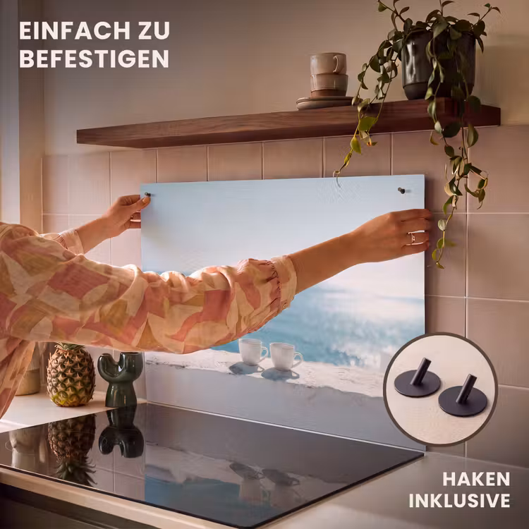 2-in-1 Herdabdeckplatte & Spritzschutz - Meer - Kaffeetassen - Sommerlich - Zee - Koffiekopjes - Zomers Inductie beschemer met haakjes klein