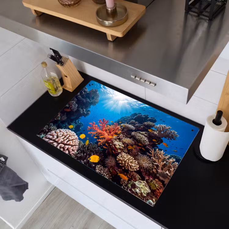 Zee - Koraalrif - Natuur - Levendig - Blauw Inductie beschemer met haakjes klein -sfeer1