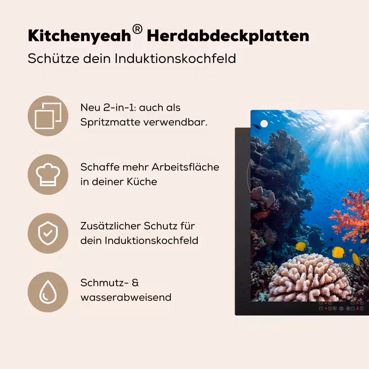Zee - Koraalrif - Natuur - Levendig - Blauw Inductie beschemer met haakjes klein -ky-usp-de
