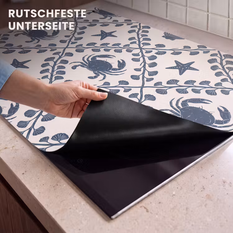 Zee - Krab - Zeester - Patroon - Blauw Inductie beschemer met haakjes klein -ky-onderkant-de