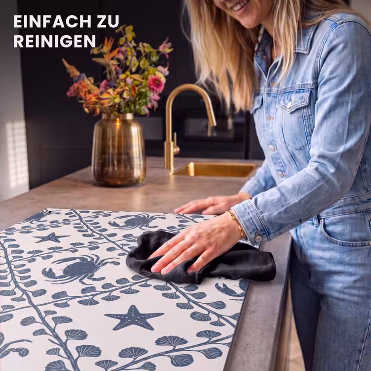Zee - Krab - Zeester - Patroon - Blauw Inductie beschemer met haakjes klein -ky-schoon-de