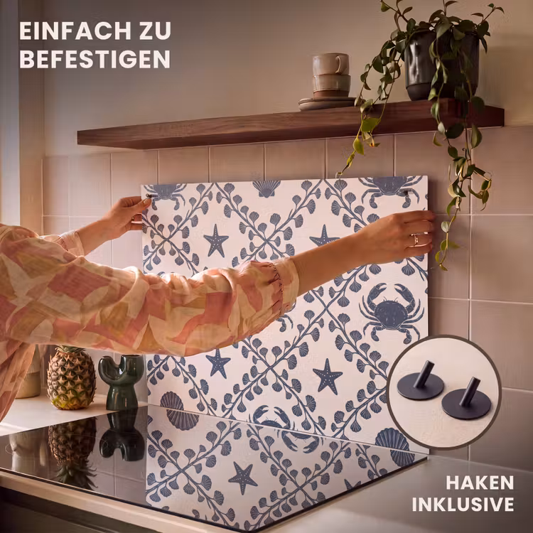 Zee - Krab - Zeester - Patroon - Blauw Inductie beschemer met haakjes klein -ky-ophangen-de