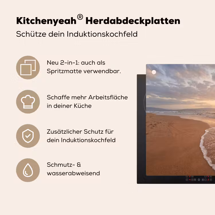Zee - Kustlijn - Wolken - Landschap - Oranje Inductie beschemer met haakjes klein -ky-usp-de