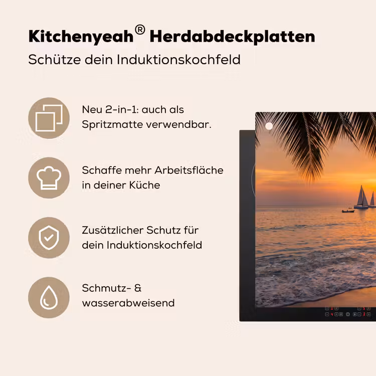 Zee - Zonsondergang - Boot - Natuur - Oranje Inductie beschemer met haakjes klein -ky-usp-de