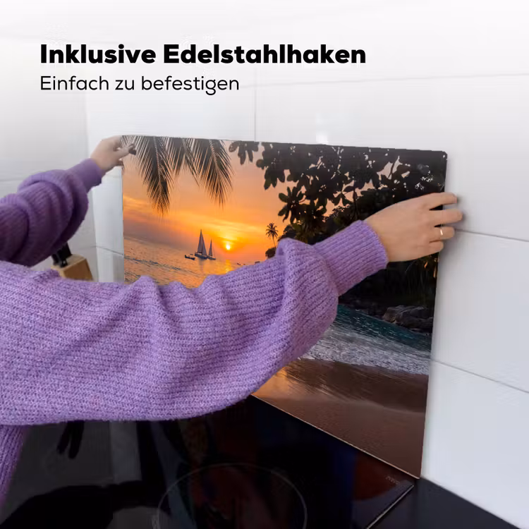 Zee - Zonsondergang - Boot - Natuur - Oranje Inductie beschemer met haakjes klein -ky-ophangen-de