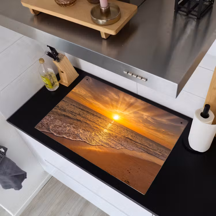 Zee - Zonsondergang - Golven - Kust - Oranje Inductie beschemer met haakjes klein -sfeer1