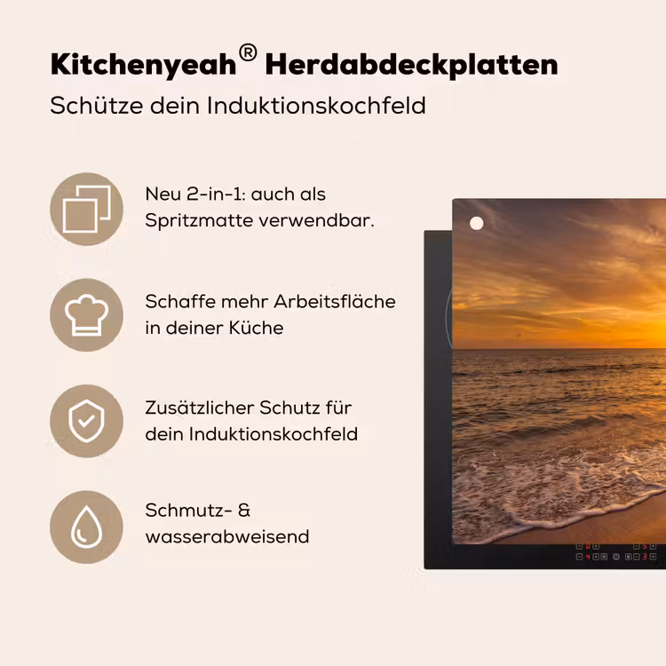 Zee - Zonsondergang - Golven - Kust - Oranje Inductie beschemer met haakjes klein -ky-usp-de