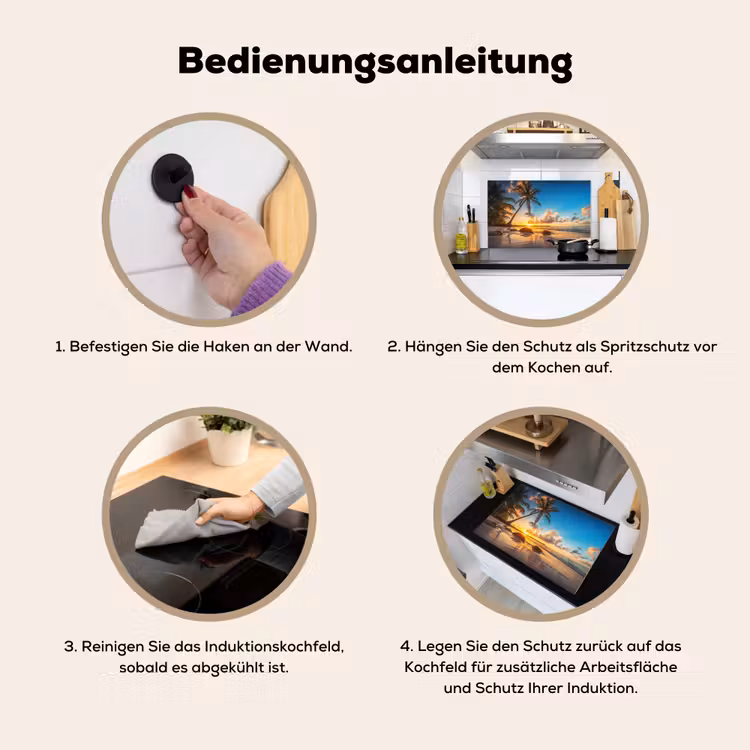 2-in-1 Herdabdeckplatte & Spritzschutz - Meer – Strand – Sonnenuntergang - Zee - Strand - Zonsondergnag Inductie beschemer met haakjes klein