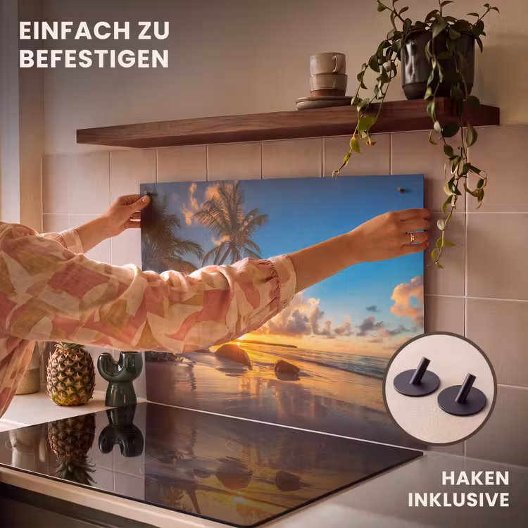 2-in-1 Herdabdeckplatte & Spritzschutz - Meer – Strand – Sonnenuntergang - Zee - Strand - Zonsondergnag Inductie beschemer met haakjes klein