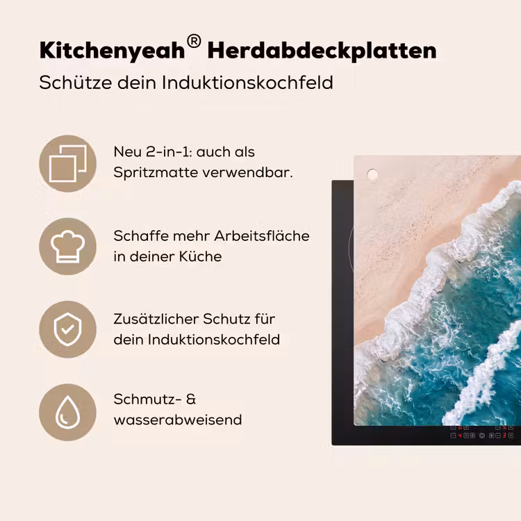 Zee - Strand - Golven - Natuur - Blauw Inductie beschemer met haakjes klein -ky-usp-de