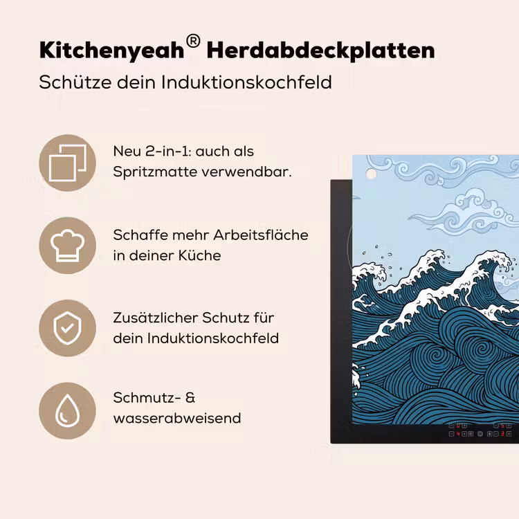 Zee - Golven - Japans - Natuur - Blauw Inductie beschemer met haakjes klein -ky-usp-de