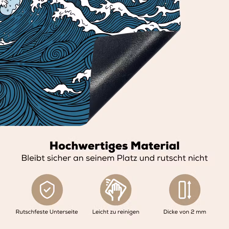 Zee - Golven - Japans - Natuur - Blauw Inductie beschemer met haakjes klein -ky-onderkant-de