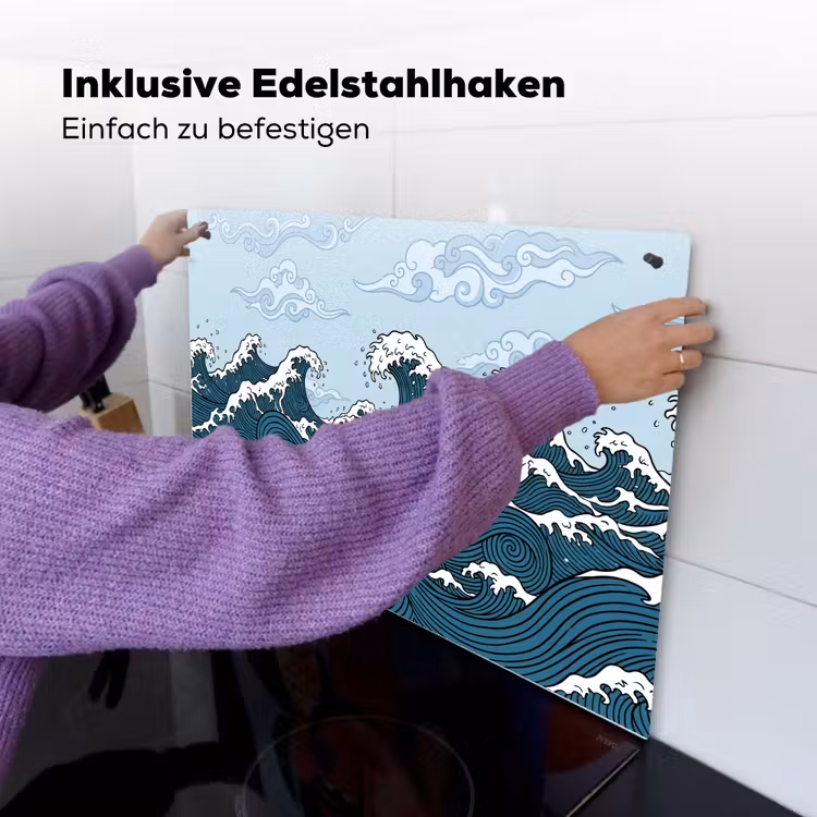 Zee - Golven - Japans - Natuur - Blauw Inductie beschemer met haakjes klein -ky-ophangen-de