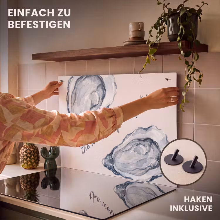 Zeeleven - Oester - Aquarel - Minimalistisch - Blauw Inductie beschemer met haakjes klein -ky-ophangen-de