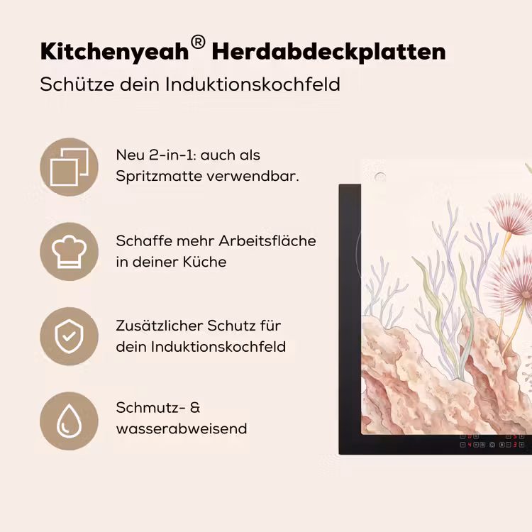 Zeeleven - Koraal - Onderwater - Illustratie - Kleurrijk Inductie beschemer met haakjes klein -ky-usp-de