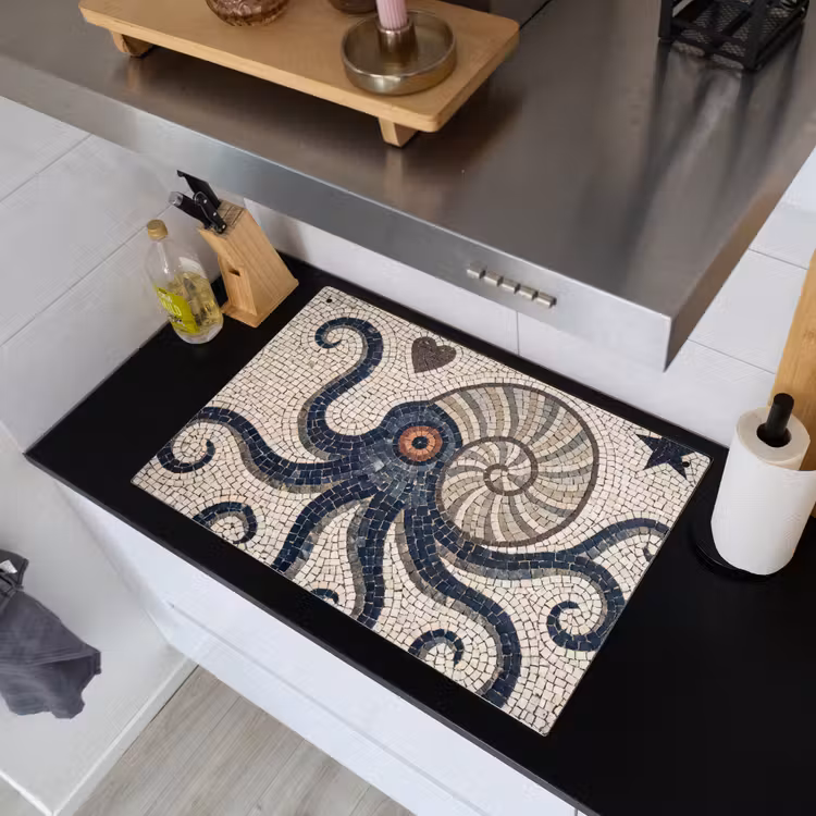 Zeeleven - Mozaïek - Kunst - Vintage - Beige Inductie beschemer met haakjes klein -sfeer1