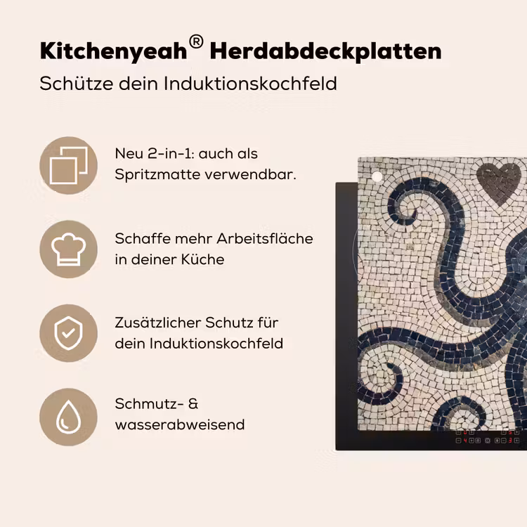 Zeeleven - Mozaïek - Kunst - Vintage - Beige Inductie beschemer met haakjes klein -ky-usp-de