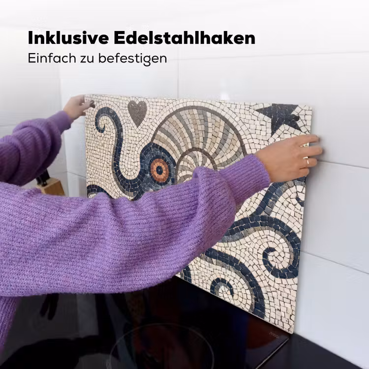 Zeeleven - Mozaïek - Kunst - Vintage - Beige Inductie beschemer met haakjes klein -ky-ophangen-de