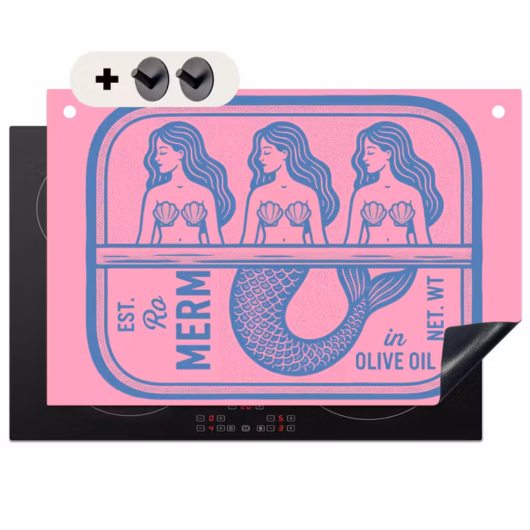 Meermin - Sardineblik - Illustratie - Roze - Retro Inductie beschemer met haakjes klein -3d