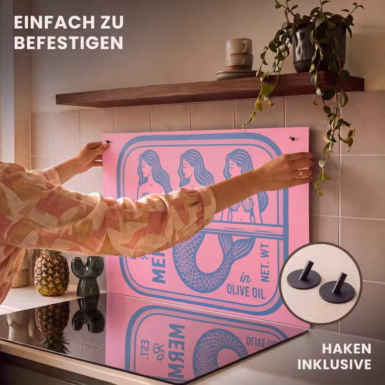 Meermin - Sardineblik - Illustratie - Roze - Retro Inductie beschemer met haakjes klein -ky-ophangen-de