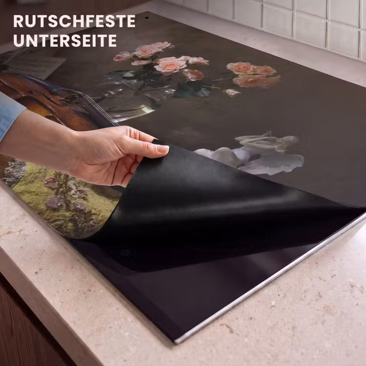 2-in-1 Herdabdeckplatte & Spritzschutz - Melodie und Blüte - Melodie en Bloei Inductie beschemer met haakjes klein