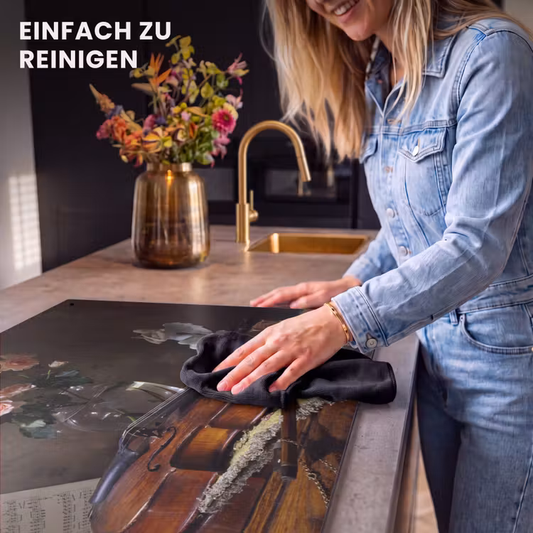 2-in-1 Herdabdeckplatte & Spritzschutz - Melodie und Blüte - Melodie en Bloei Inductie beschemer met haakjes klein