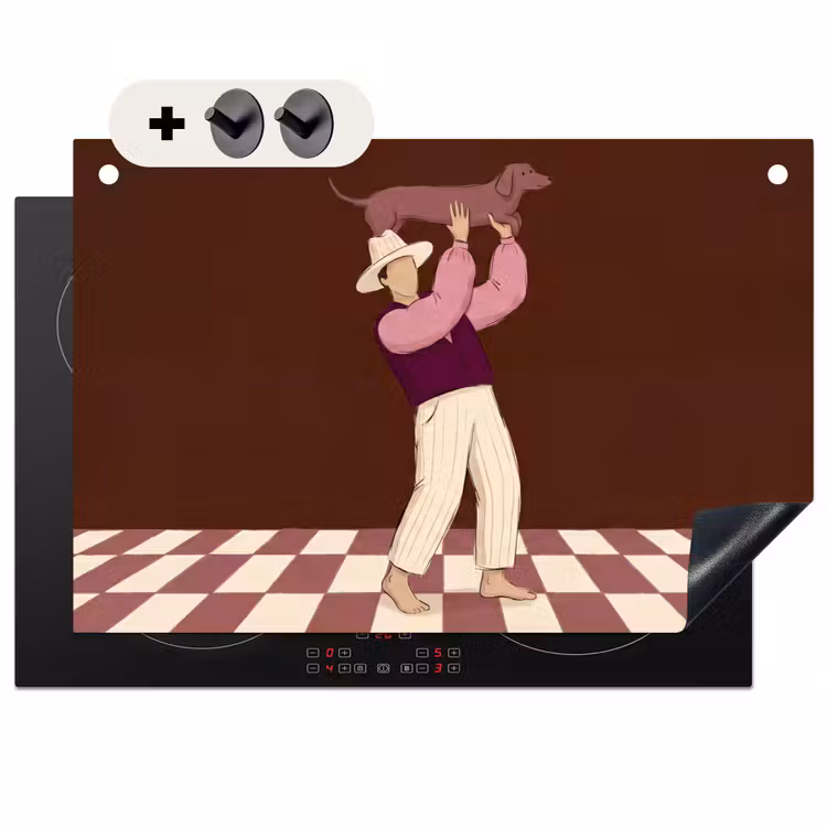 Mens - Hond - Dieren - Abstract - Roze Inductie beschemer met haakjes klein -3d