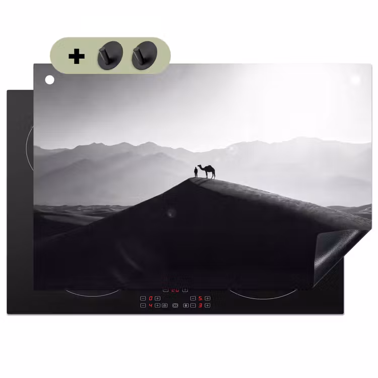 Mens - Kameel - Zandduin - Natuur - Monochroom Inductie beschemer met haakjes klein -3d