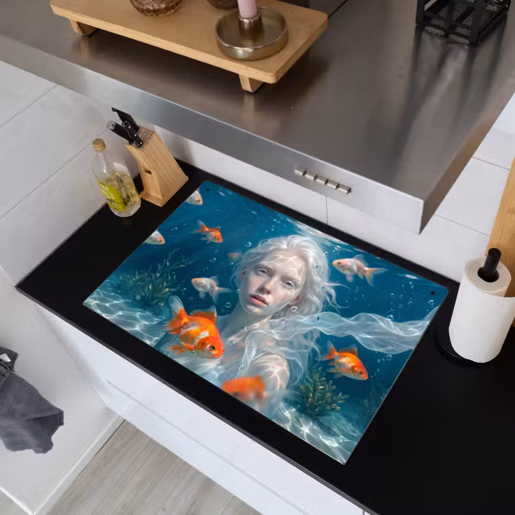 Mens - Onderwater - Vis - Modern - Blauw Inductie beschemer met haakjes klein -sfeer1