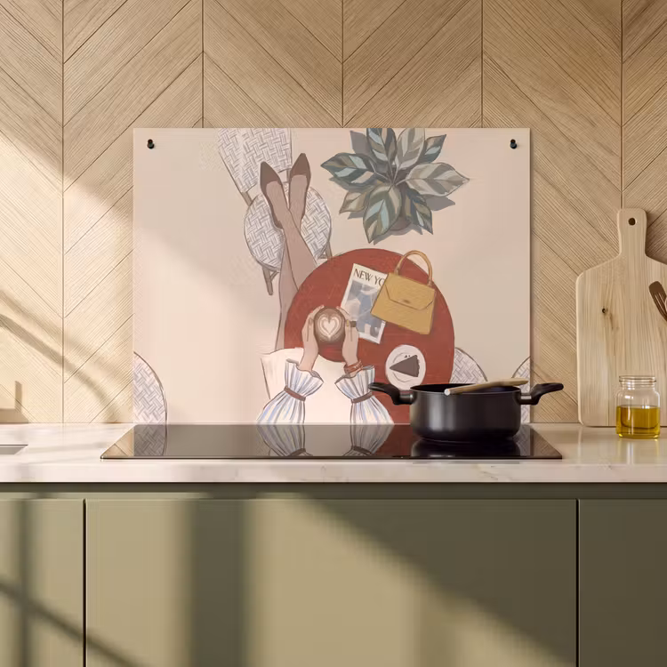 Mensen - Cafe - Koffie - Stadsleven - Modern Inductie beschemer met haakjes klein -sfeer2