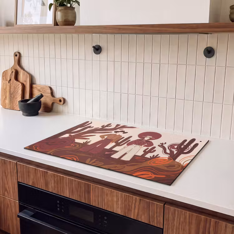 Mensen - Cowboykleding - Westerse stijl - Illustratie - Bruin Inductie beschemer met haakjes klein -sfeer1