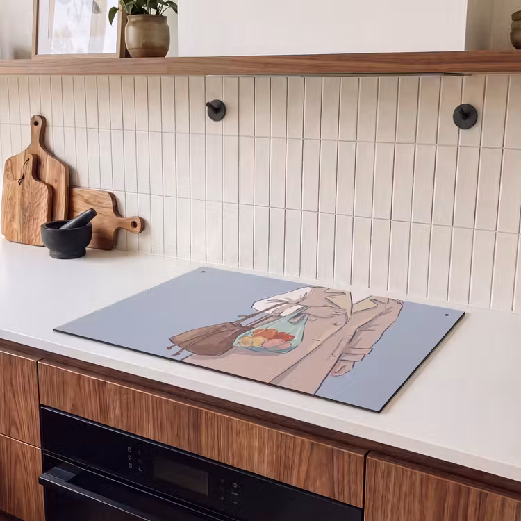 Mensen - Boodschappen - Stadsleven - Modern - Kleurrijk Inductie beschemer met haakjes klein -sfeer1