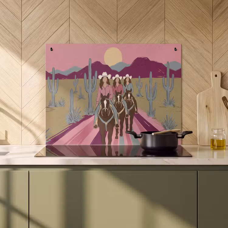 Mensen - Paard - Woestijn - Abstract - Roze Inductie beschemer met haakjes klein -sfeer2