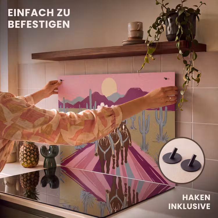 Mensen - Paard - Woestijn - Abstract - Roze Inductie beschemer met haakjes klein -ky-ophangen-de