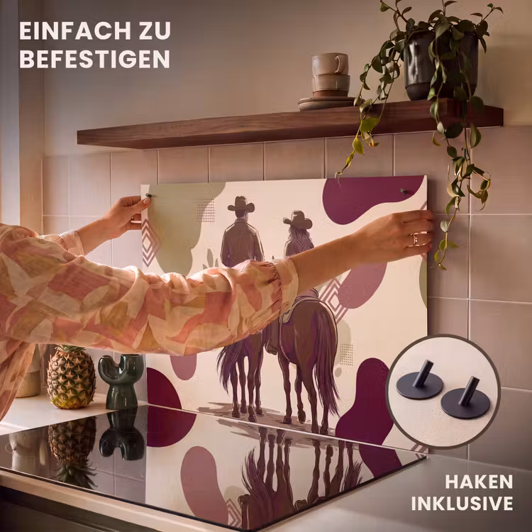 Mensen - Ruiters - Western - Illustratie - Bruin Inductie beschemer met haakjes klein -ky-ophangen-de