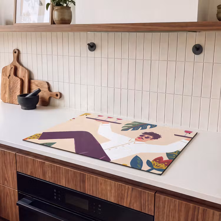 Mensen - Dienblad - Eten - Modern - Kleurrijk Inductie beschemer met haakjes klein -sfeer1
