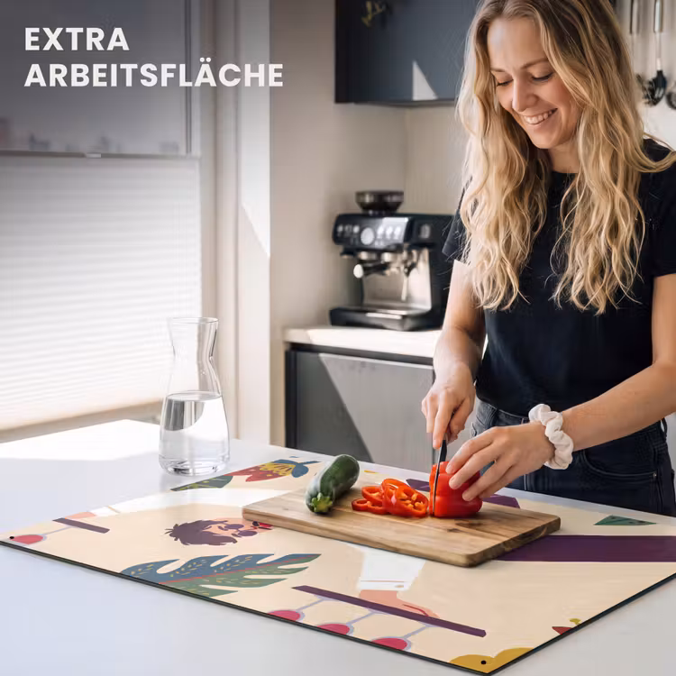 Mensen - Dienblad - Eten - Modern - Kleurrijk Inductie beschemer met haakjes klein -ky-usp-de