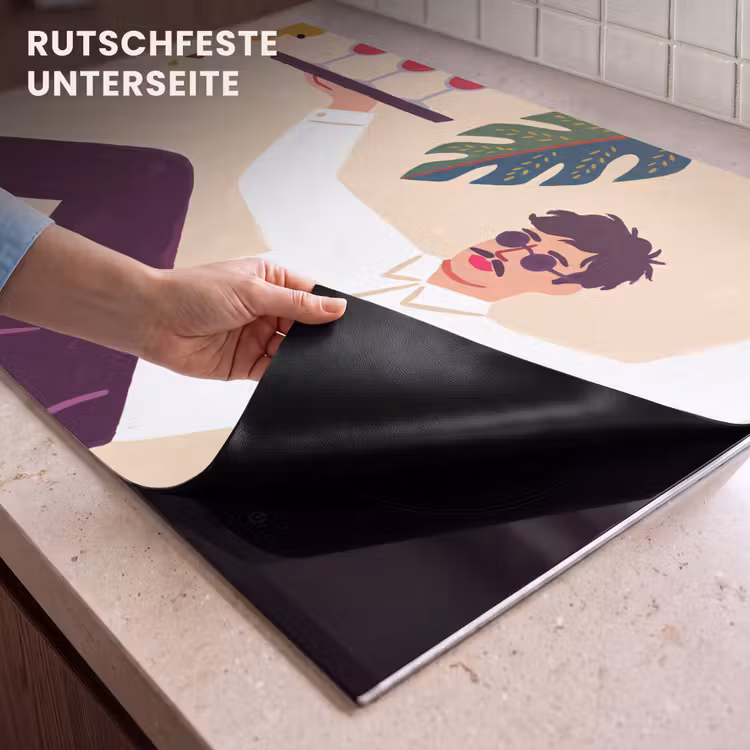 Mensen - Dienblad - Eten - Modern - Kleurrijk Inductie beschemer met haakjes klein -ky-onderkant-de