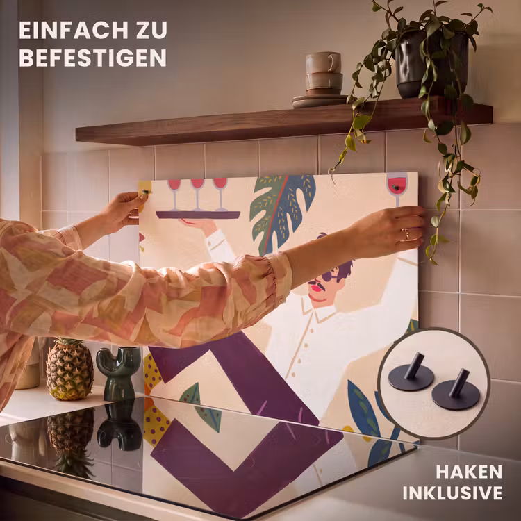 Mensen - Dienblad - Eten - Modern - Kleurrijk Inductie beschemer met haakjes klein -ky-ophangen-de