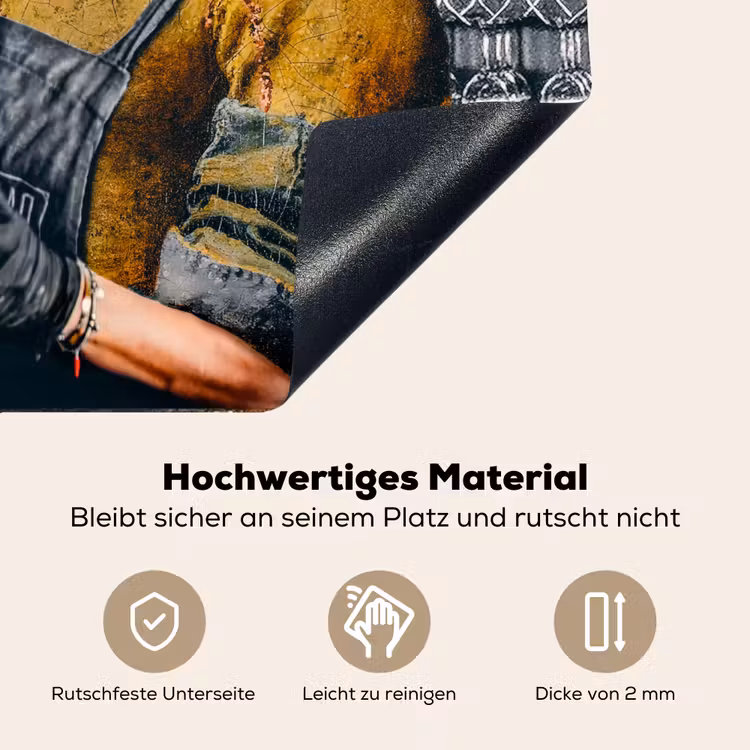 2-in-1 Herdabdeckplatte & Spritzschutz - Milchmädchen - Barista - Kaffee - Vintage - Kunst - Abstrakt - Malerei - Alte Meister - Melkmeisje - Barista - Koffie - Vintage - Kunst - Abstract - Schilderij - Oude meesters Inductie beschemer met haakjes middel