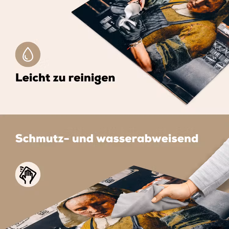 2-in-1 Herdabdeckplatte & Spritzschutz - Milchmädchen - Barista - Kaffee - Vintage - Kunst - Abstrakt - Malerei - Alte Meister - Melkmeisje - Barista - Koffie - Vintage - Kunst - Abstract - Schilderij - Oude meesters Inductie beschemer met haakjes middel