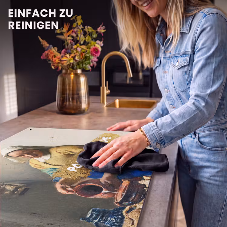 2-in-1 Herdabdeckplatte & Spritzschutz - Milchmädchen - Gold - Zitate - Gemälde - Alte Meister - Melkmeisje - Goud - Quotes - Schilderij - Oude meesters Inductie beschemer met haakjes klein