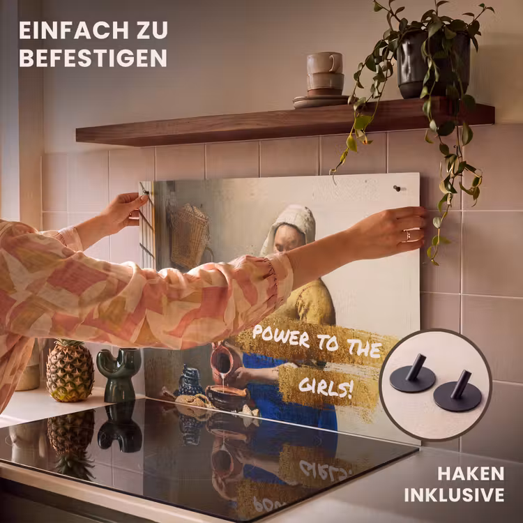 2-in-1 Herdabdeckplatte & Spritzschutz - Milchmädchen - Gold - Zitate - Gemälde - Alte Meister - Melkmeisje - Goud - Quotes - Schilderij - Oude meesters Inductie beschemer met haakjes klein