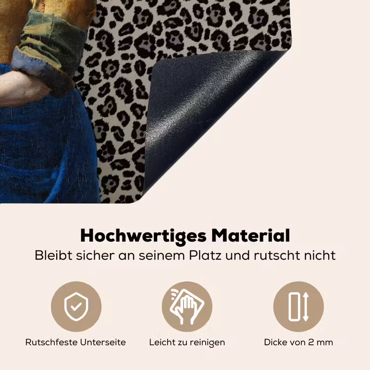 2-in-1 Herdabdeckplatte & Spritzschutz - Milchmädchen - Kunst - Pantherdruck - Vermeer - Gemälde - Alte Meister - Melkmeisje - Kunst - Panterprint - Vermeer - Schilderij - Oude meesters Inductie beschemer met haakjes klein