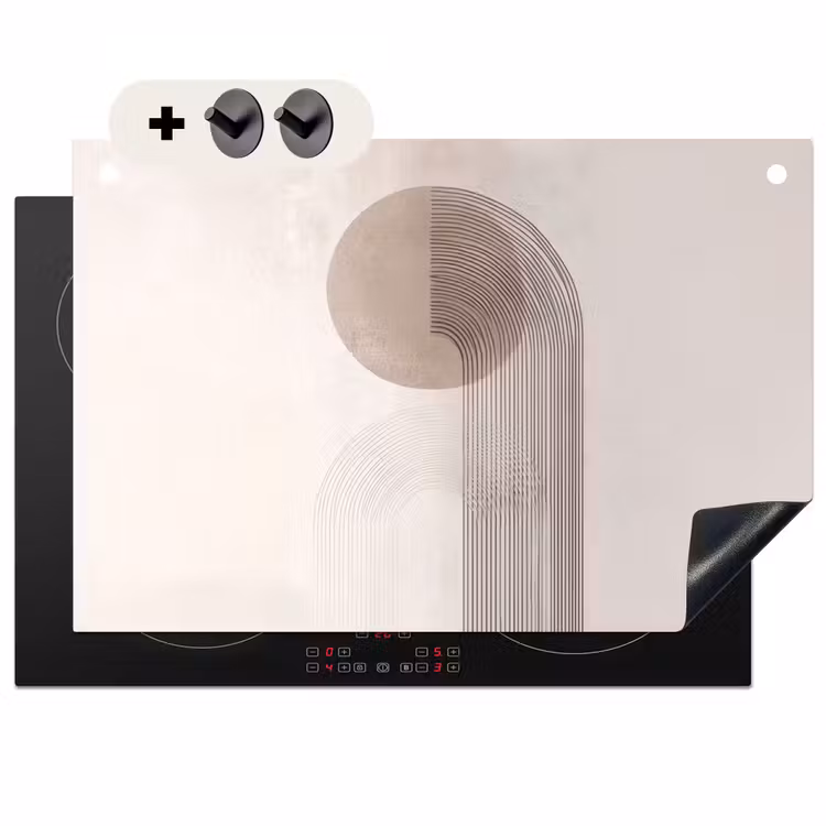 2-in-1 Herdabdeckplatte & Spritzschutz - Minimalistisch - Kreis - Hellgrau - Minimalistisch - Cirkel - Lichtgrijs Inductie beschemer met haakjes klein