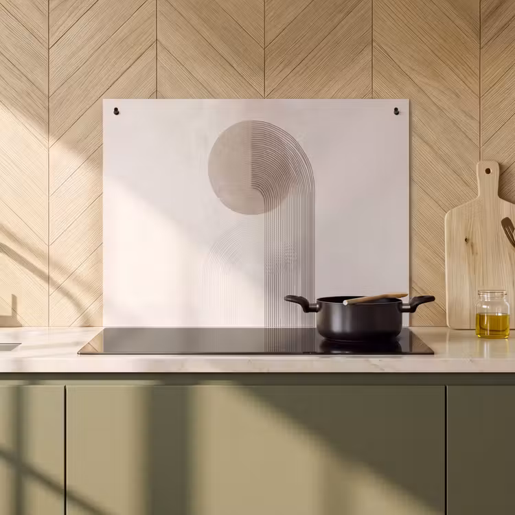 2-in-1 Herdabdeckplatte & Spritzschutz - Minimalistisch - Kreis - Hellgrau - Minimalistisch - Cirkel - Lichtgrijs Inductie beschemer met haakjes klein
