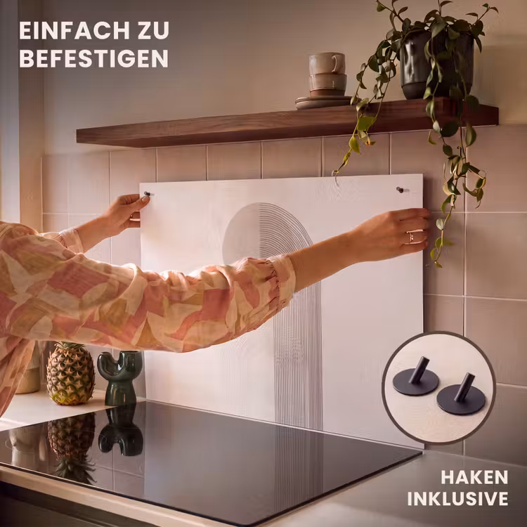 2-in-1 Herdabdeckplatte & Spritzschutz - Minimalistisch - Kreis - Hellgrau - Minimalistisch - Cirkel - Lichtgrijs Inductie beschemer met haakjes klein