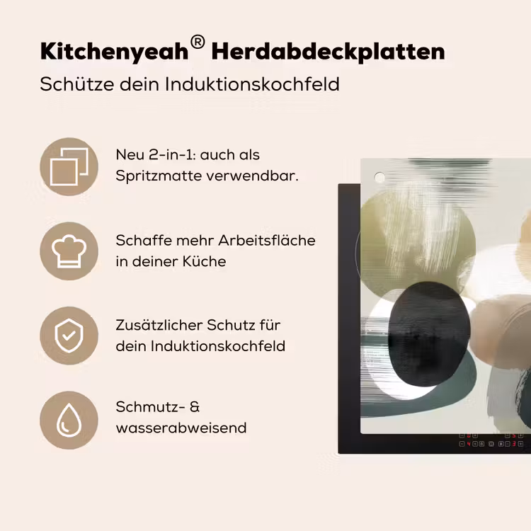 Minimalistisch - Cirkels - Penseelstreken - Beige Inductie beschemer met haakjes klein -ky-usp-de