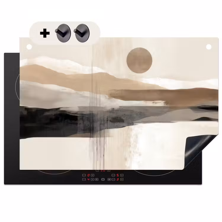2-in-1 Herdabdeckplatte & Spritzschutz - Minimalistisch - Landschaft - Dimension - Minimalistisch - Landschap - Dimensie Inductie beschemer met haakjes klein